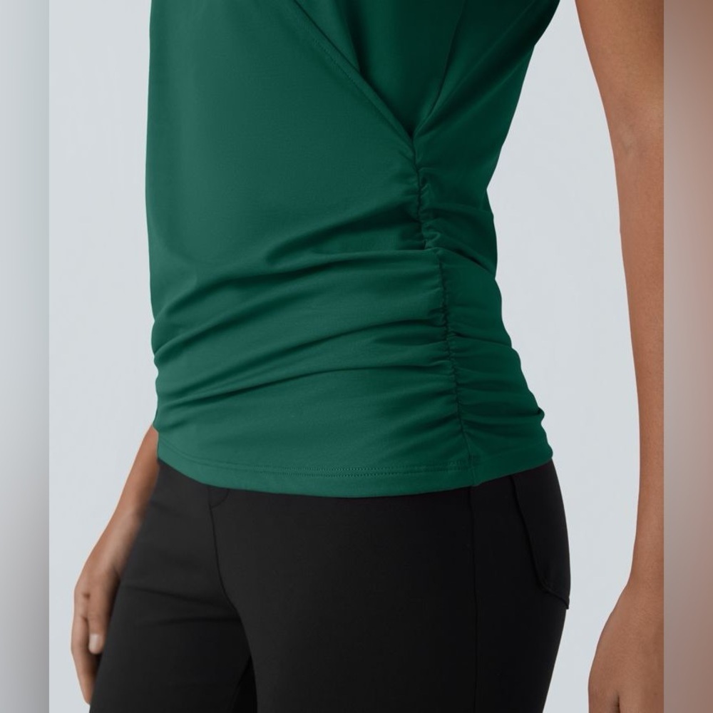 Halara V Neck Cap Sleeve Crossover Ruched Solid Work Blouse small - Picture 4 of 7